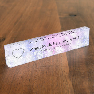 Iridescent Glitter Heart Professional Nameplate