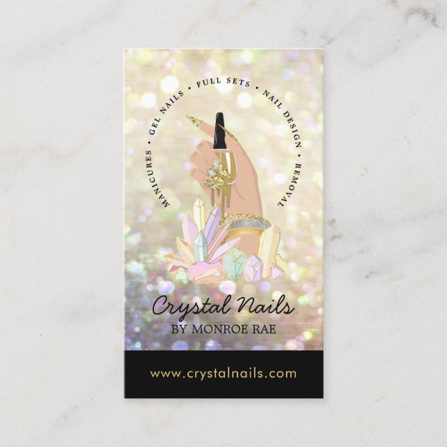 Iridescent Glitter Nail Technician Salon Crystals  Business Card (Front)