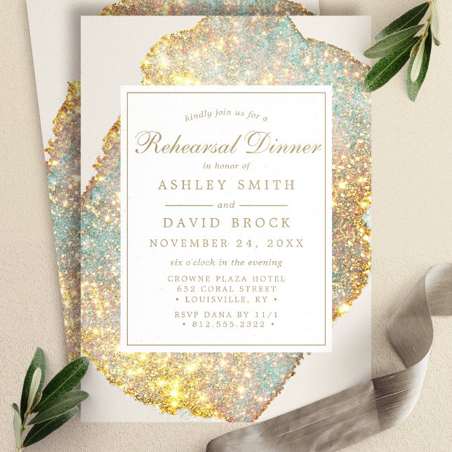 Iridescent Glitter Rehearsal Dinner Invitation (Creator Uploaded)
