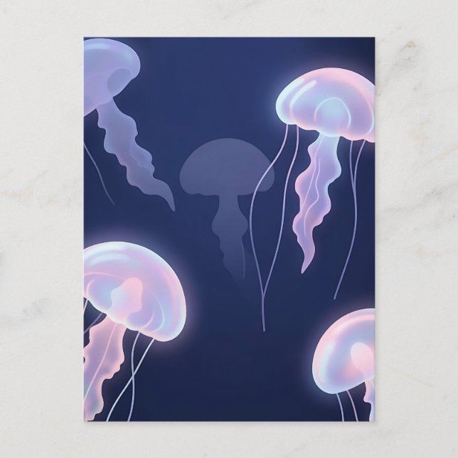Iridescent Glowing Jellyfish Deep Blue Pink  Postcard (Front)