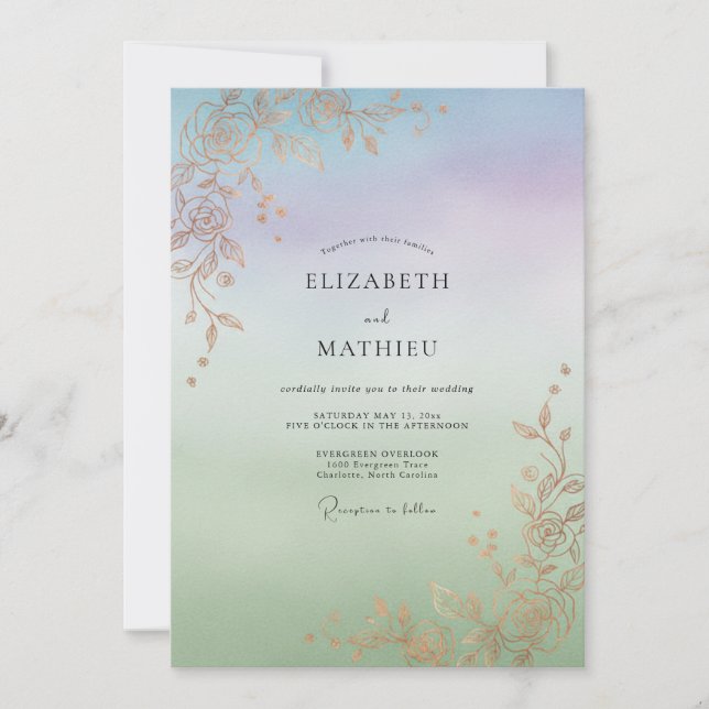 Iridescent Gold Vine Wedding Invitation (Front)