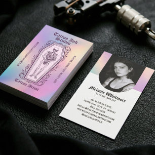 Iridescent Gothic Skeleton Tattoo Artist Photo Business Card