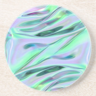 Iridescent Green and Blue MetallicMarbled Coaster