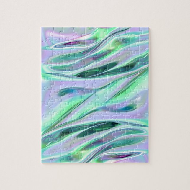 Iridescent Green and Blue MetallicMarbled Jigsaw Puzzle (Vertical)