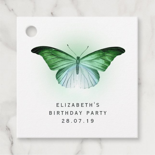 Iridescent Green Butterfly Favour Tags (Front)