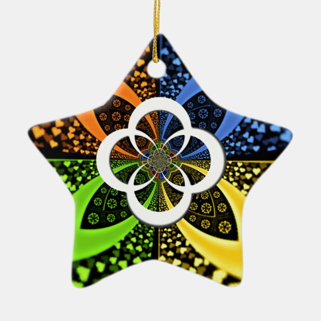Iridescent Hearts Seamless Polka Dot Abstract Art  Ceramic Tree Decoration (Front)