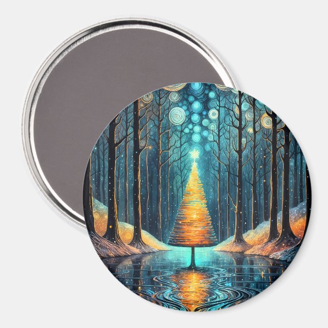 Iridescent Holiday Dream 🎄 Glowing Christmas Tree Magnet (Front/Back)