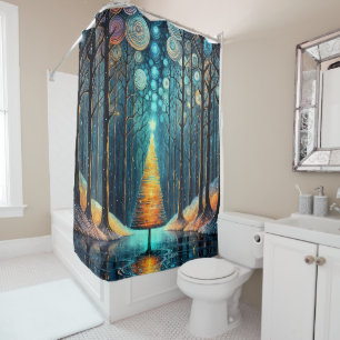 Iridescent Holiday Dream 🎄 Glowing Christmas Tree Shower Curtain