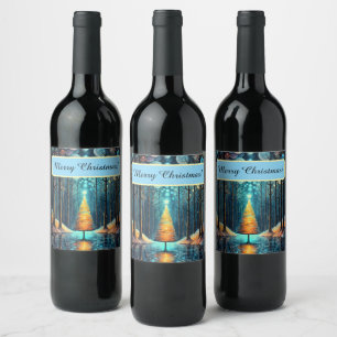 Iridescent Holiday Dream 🎄 Glowing Christmas Tree Wine Label
