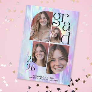 Iridescent Holograph Photo Collage Grad Party Invitation