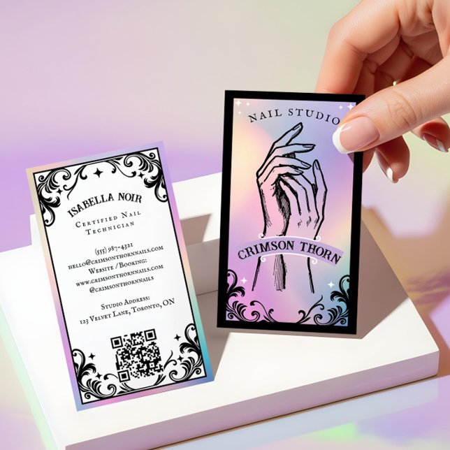 Iridescent holographic Beauty Nail Salon Luxury Business Card (Iridescent holographic Beauty Nail Salon Luxury Business Card)