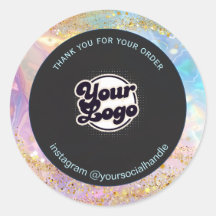Iridescent holographic custom logo name thank you