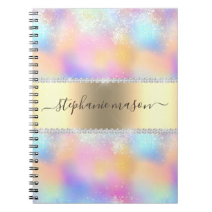 Iridescent Holographic Glitter Diamond Gold Modern Notebook