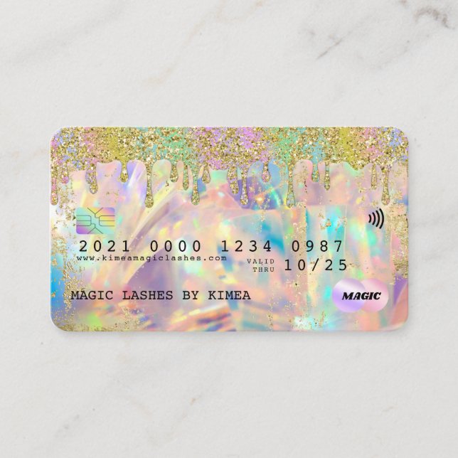 Iridescent Holographic Glitter Drip Credit Style B Business Card (Front)