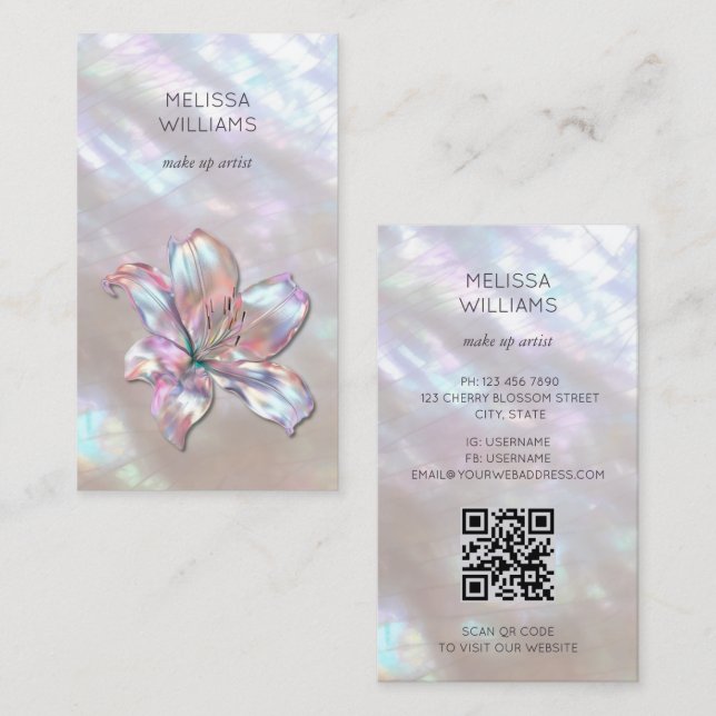  Iridescent Holographic  Lily Qr  Code Business Card (Front/Back)