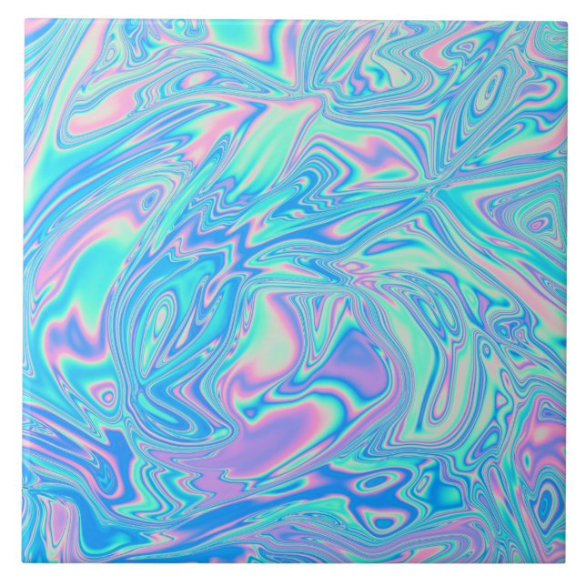 Iridescent Holographic Liquid Waves Tile (Front)
