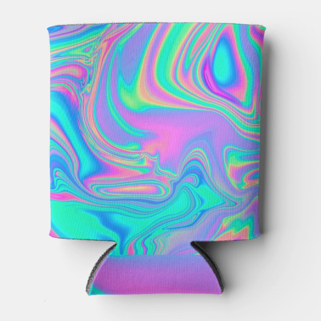 Iridescent Holographic: Neon Marbled Texture Can Cooler (Front)