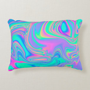 Iridescent Holographic: Neon Marbled Texture Decorative Cushion