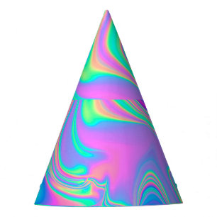 Iridescent Holographic: Neon Marbled Texture Party Hat