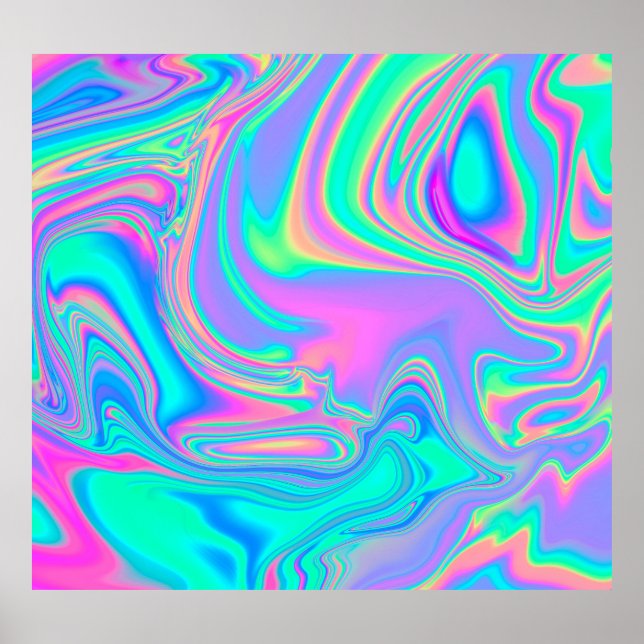 Iridescent Holographic: Neon Marbled Texture Poster (Front)
