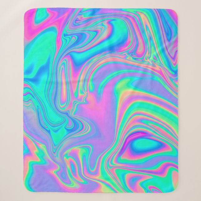 Iridescent Holographic: Neon Marbled Texture Sherpa Blanket (Front)