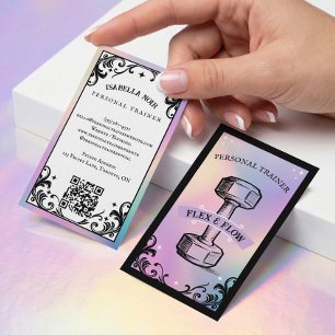 Iridescent Holographic Personal Trainer Fitness  Business Card