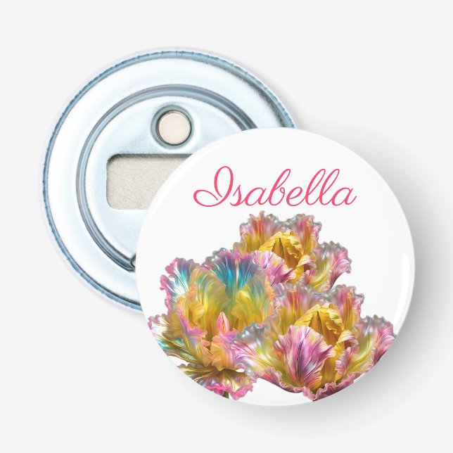 Iridescent holographic Ruffled Tulip Bottle Opener (Front)