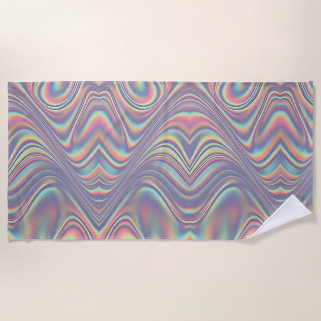 Iridescent Holographic Swirl Texture Beach Towel (Front)