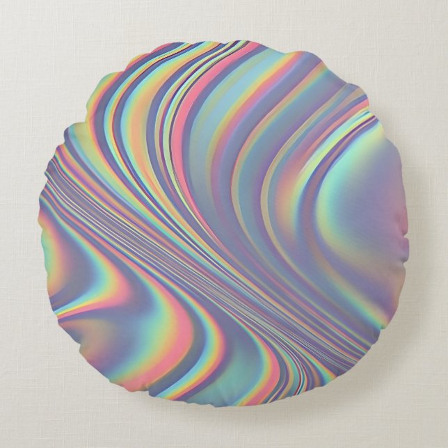Iridescent Holographic Swirl Texture Round Cushion (Front)