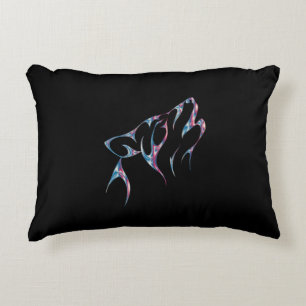 Iridescent Howling Wolf Spirit Animal Decorative Cushion