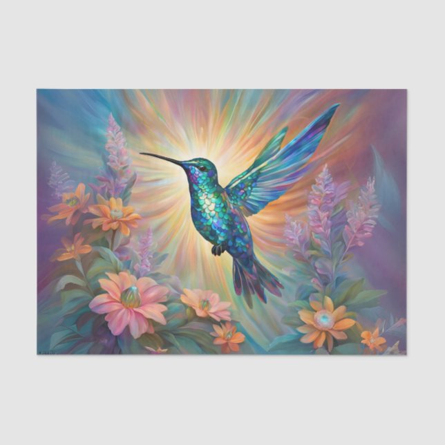  Iridescent Hummingbird Decoupage Tissue Paper (Front)