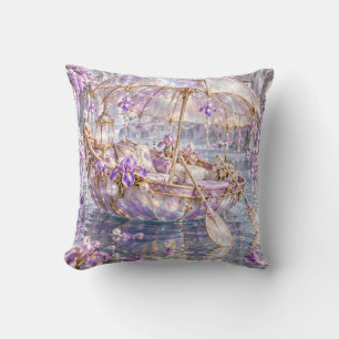 Iridescent Iris Glass Boat Moonlit Lagoon Cushion