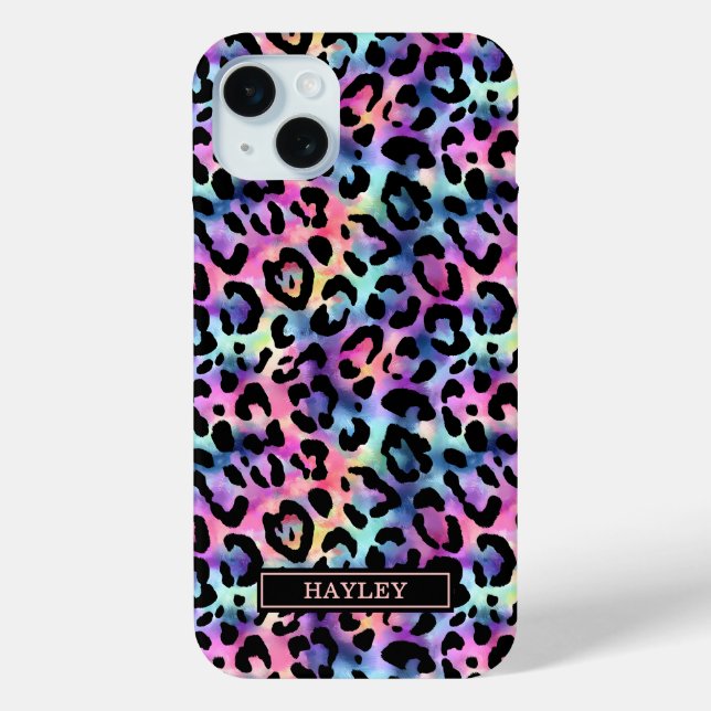Iridescent Leopard Print Monogrammed Case-Mate iPhone Case (Back)