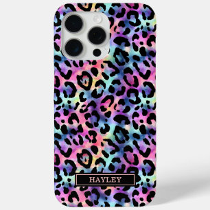 Iridescent Leopard Print Monogrammed iPhone 15 Pro Max Case