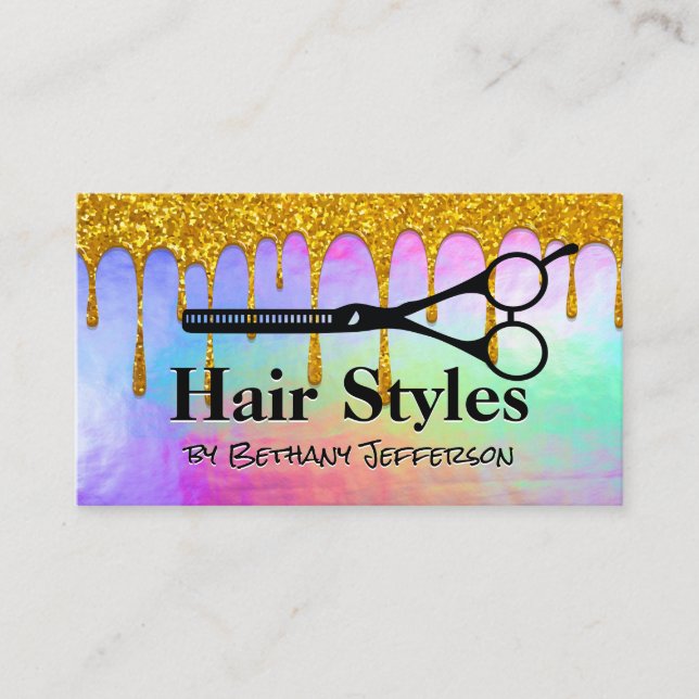 Iridescent Liquid | Glitter Drip | Scissors Business Card (Front)
