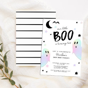Iridescent Little Boo Ghost Halloween Birthday Invitation