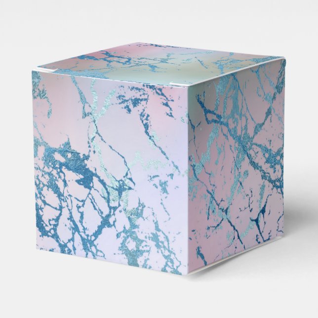Iridescent Marble | Trendy Faux Holo Blue Pink Favour Box (Front Side)