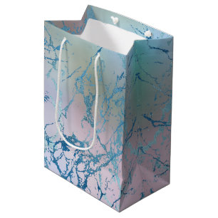 Iridescent Marble   Trendy Faux Holo Blue Pink Medium Gift Bag