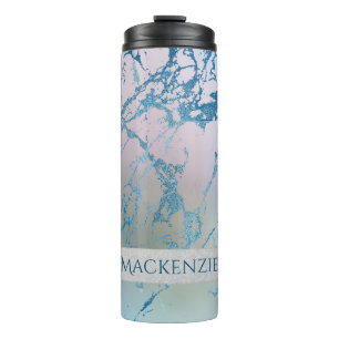 Iridescent Marble Trendy Faux Holo Blue Pink Thermal Tumbler