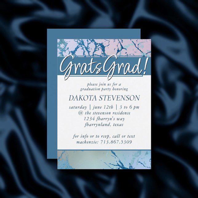 Iridescent Marble | Trendy Faux Holo Graduation Invitation (Creator Uploaded)