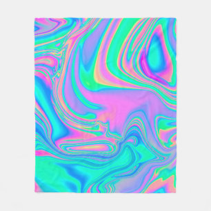 Iridescent marbled holographic texture in vibrant fleece blanket