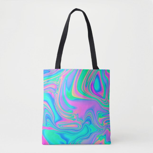 Iridescent marbled holographic texture in vibrant  tote bag (Front)