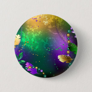 Iridescent mardi gras background with beads 6 cm round badge