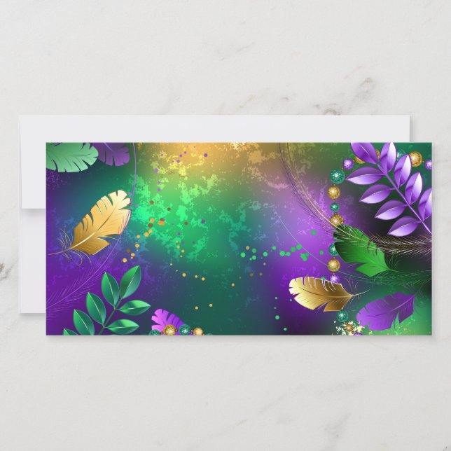 Iridescent mardi gras background with beads announcement (Front)