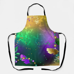 Iridescent mardi gras background with beads apron