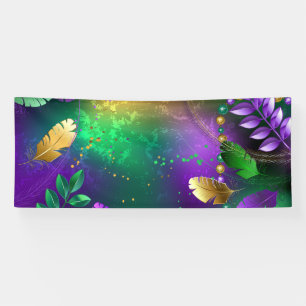 Iridescent mardi gras background with beads banner