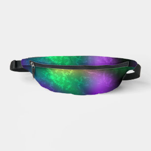 Iridescent mardi gras background with beads bum bags