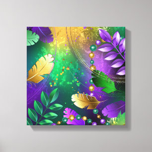 Iridescent mardi gras background with beads canvas print