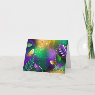 Iridescent mardi gras background with beads card