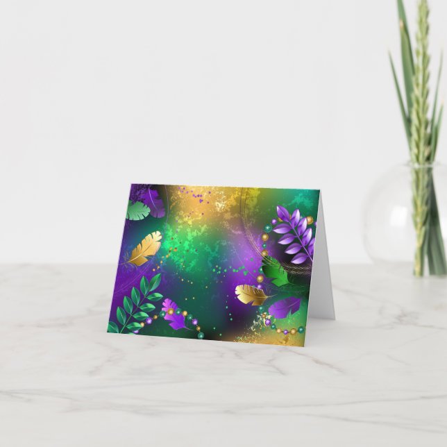 Iridescent mardi gras background with beads card (Front)